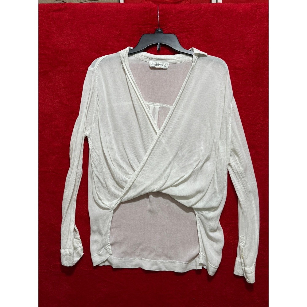 Abercrombie & Fitch White Viscose Criss Cross Blouse Long Sleeve Top S - Picture 1 of 7